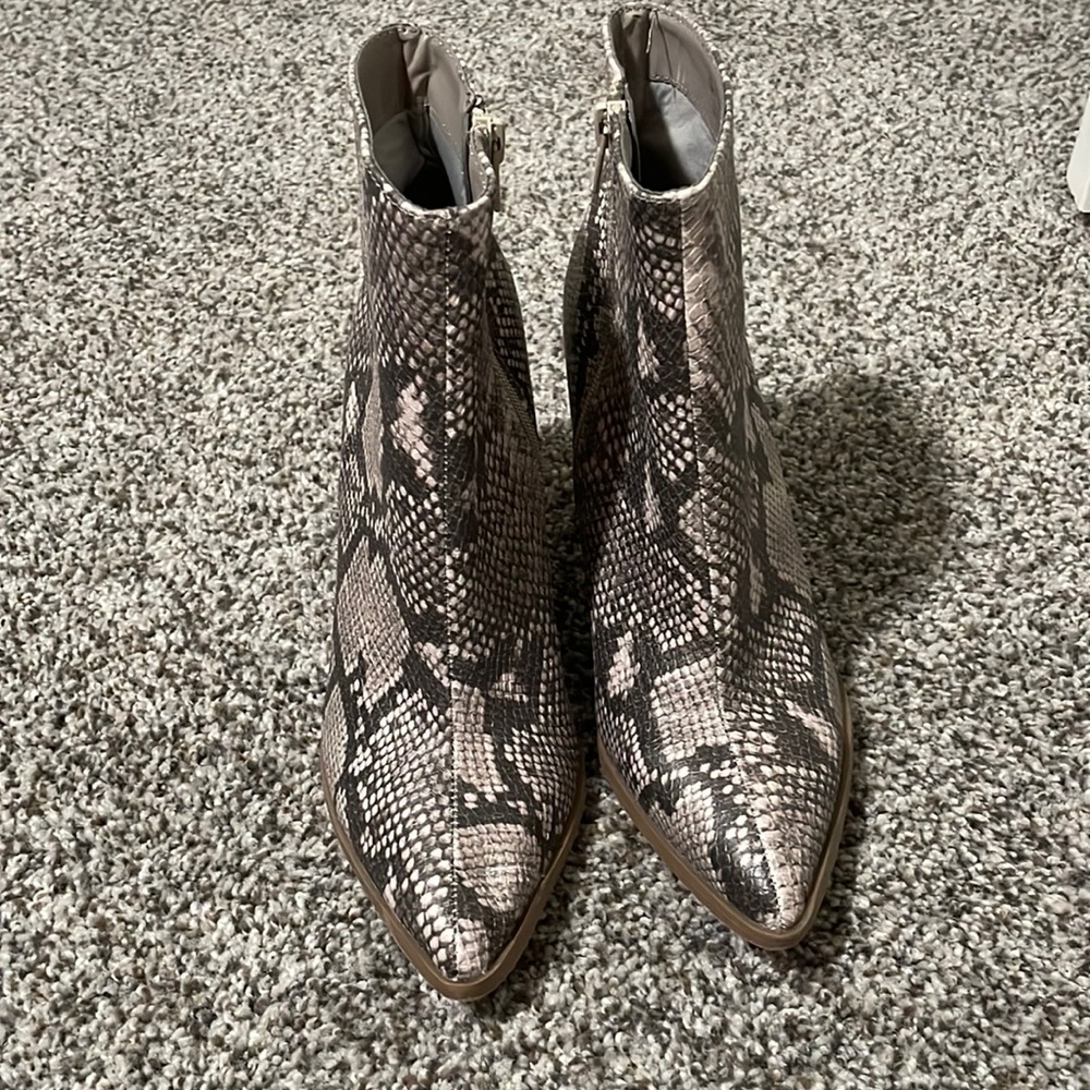 Faux snakeskin ankle boots
